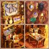 DIY Book Nook Miniature Dollhouse Kit Bookshelf Insert Decor - 3D Wooden Puzzle Booknook with LED Light, Doll House Building Model Kits for Boys Girls Library of Books Nook view 2