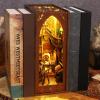 DIY Book Nook Miniature Dollhouse Kit Bookshelf Insert Decor - 3D Wooden Puzzle Booknook with LED Light, Doll House Building Model Kits for Boys Girls Library of Books Nook view 3