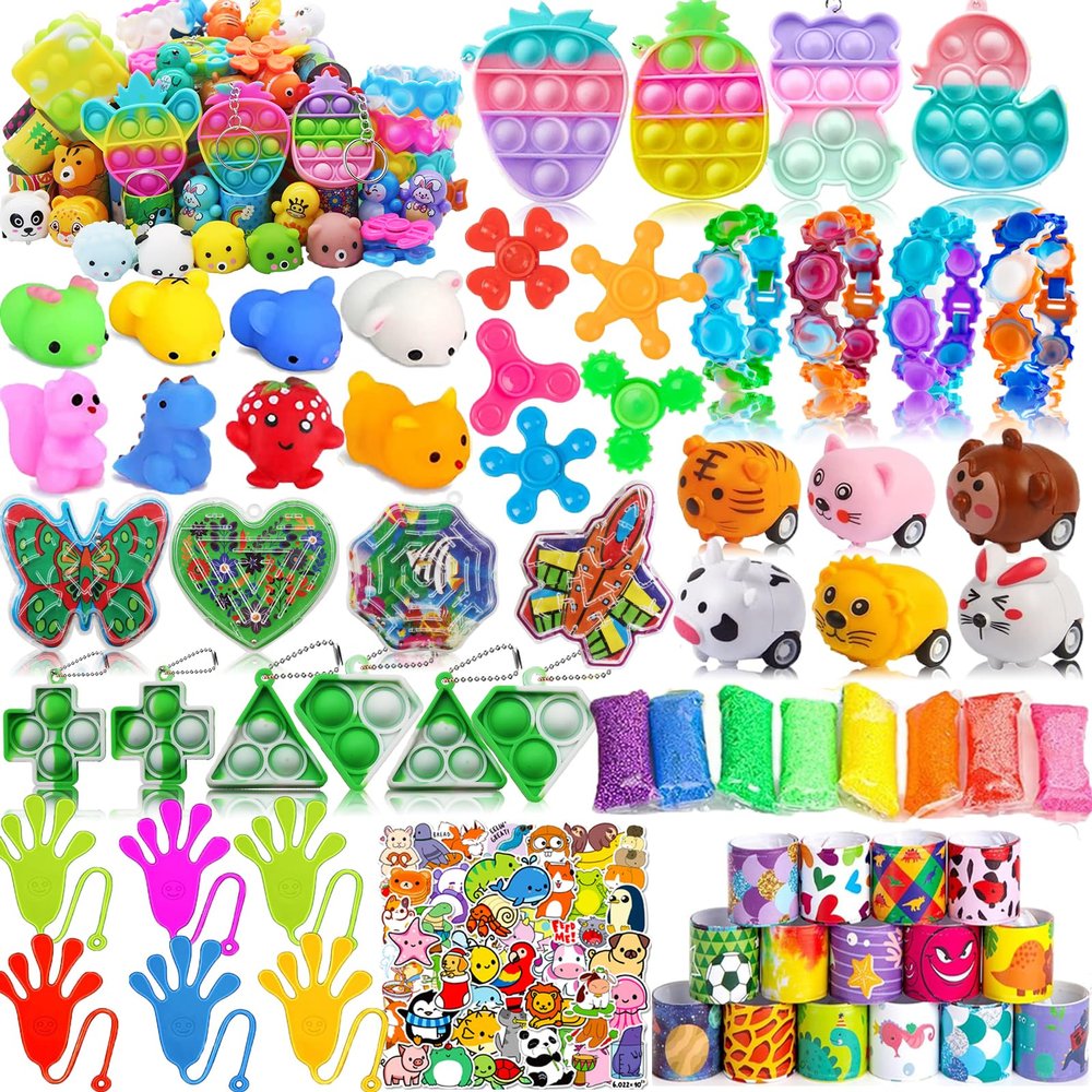 120 Pcs Pop Fidget Party Favors for Kids, Easter Egg Fillers, Pinata Stuffers, Treasure Box Toys, Classroom Prizes, Pinata Filler, Goodie Bag Stuffers, Treasure Chest Carnival Rewards for Boys Grils