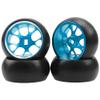 4Pack Vgoohobby 1/28 Tires Plastic Drift Car Tyres w/Alloy Wheel Rims Compatible with Wltoys K969 K989 Kyosho Mini-Z Mini-Q Mini-D 1/28 RC Drift Car (Blue) view 1