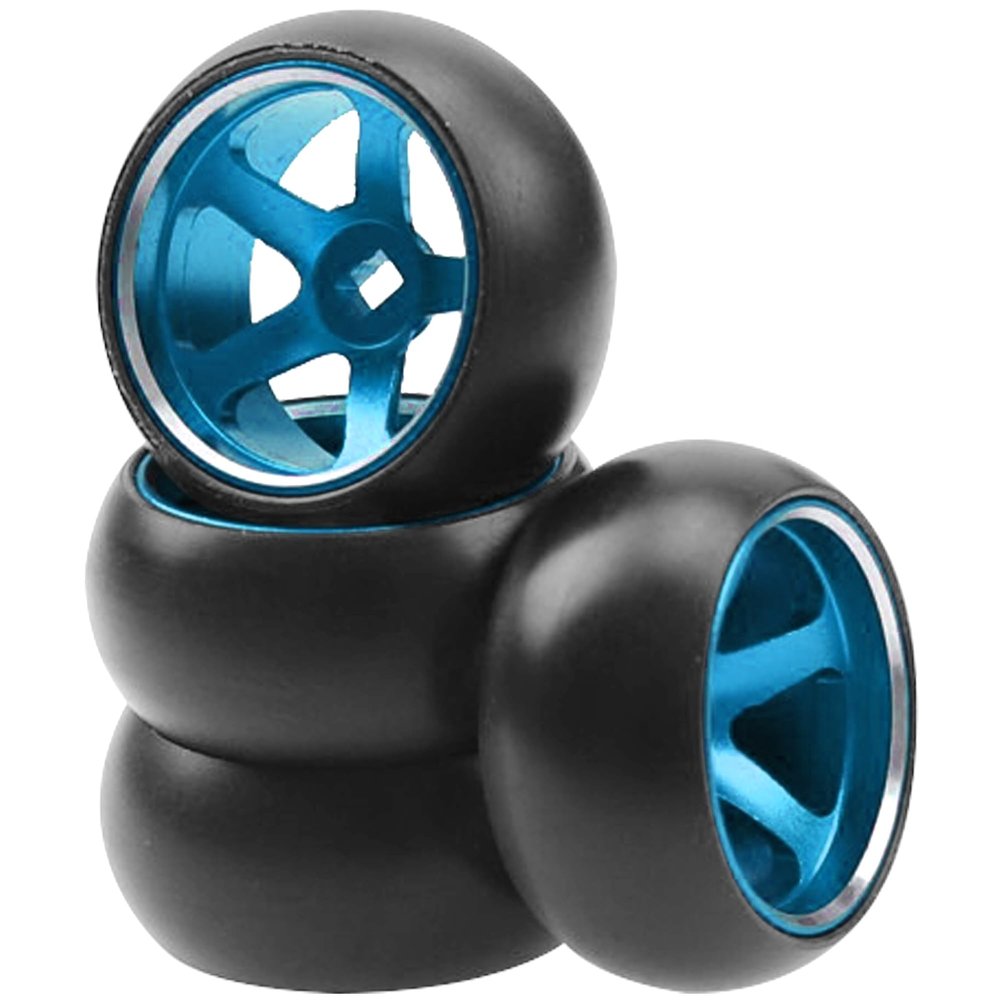 4Pack Vgoohobby 25mmx11mm 1/28 Drift Car Tires Plastic Tyres w/Metal Wheel Rims Compatible with Wltoys K969 K989 P929 Kyosho Mini-Z Mini-Q 1/28 RC Drift Car (Blue)