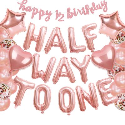 1/2 Birthday Girl Decorations - Half Way To One Baby Girl Outfit & Balloons Banner