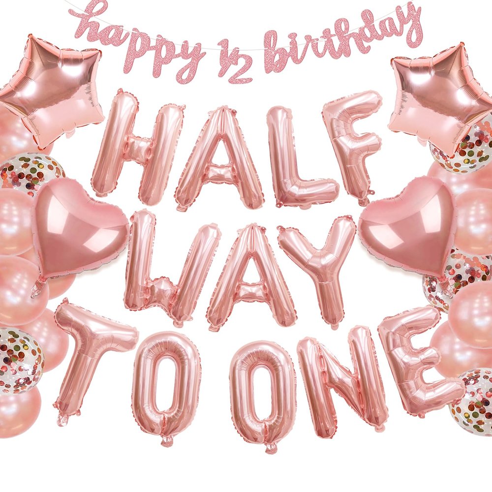 1/2 Birthday Girl Decorations - Half Way To One Baby Girl Outfit & Balloons Banner