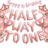 1/2 Birthday Girl Decorations - Half Way To One Baby Girl Outfit & Balloons Banner view 1