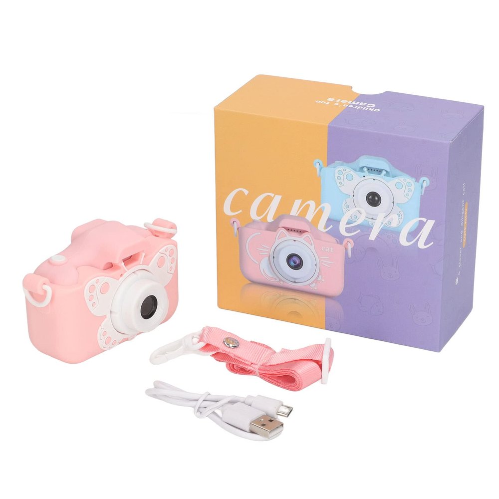 Tyenaza Mini Digital Kids Camera, 20MP Pink Cartoon Style Video & Selfie Camera, Rechargeable Toddler Toys, Excellent Gift for Boys or Girls