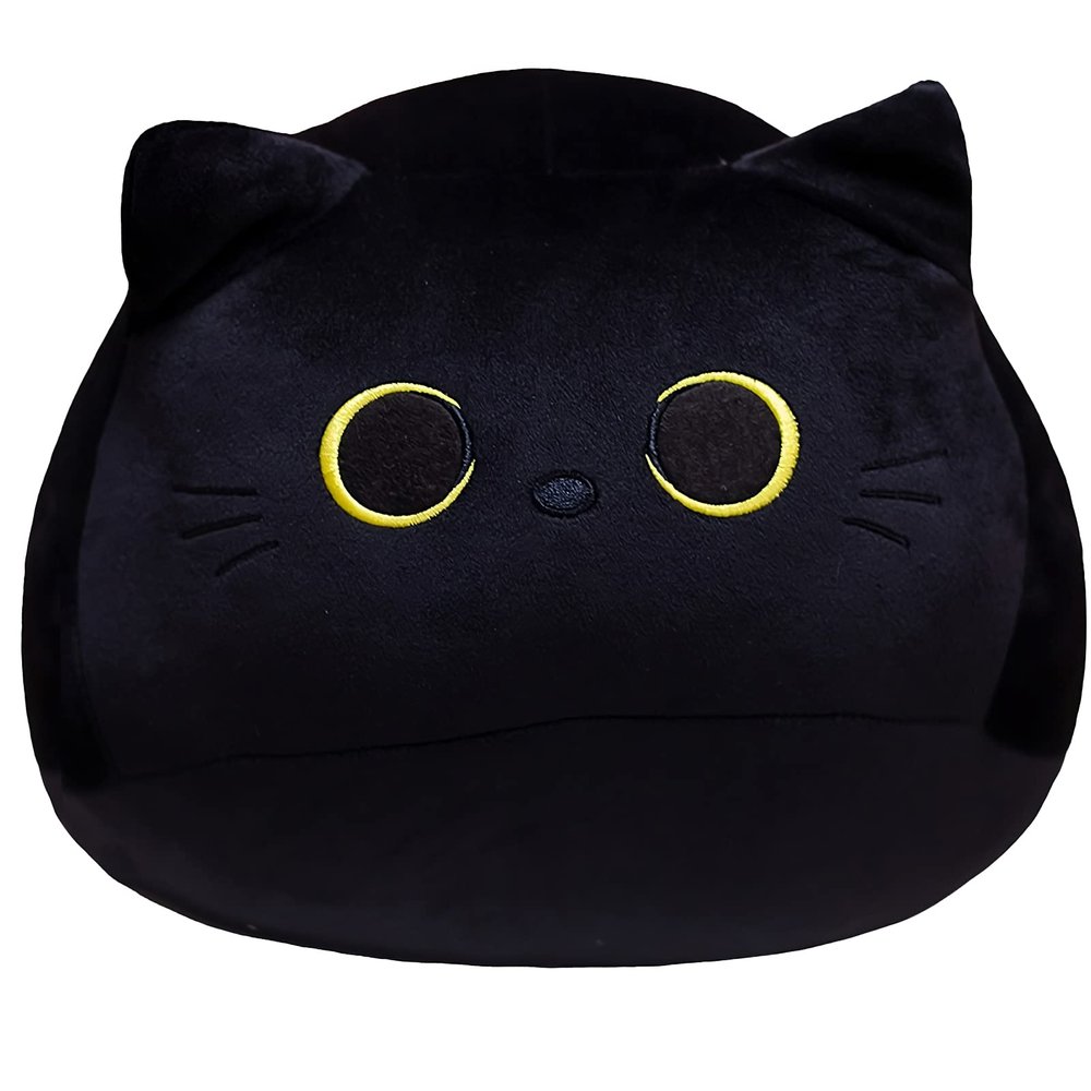 AudeRhine 16'' Black Cat Plush Toys, Cute Cat Pillow Soft Baby Plushies for Kids, Cat Stuffed Animals Kawaii Plush Toys Gift for Boys Girls (Black, 16 Inch)