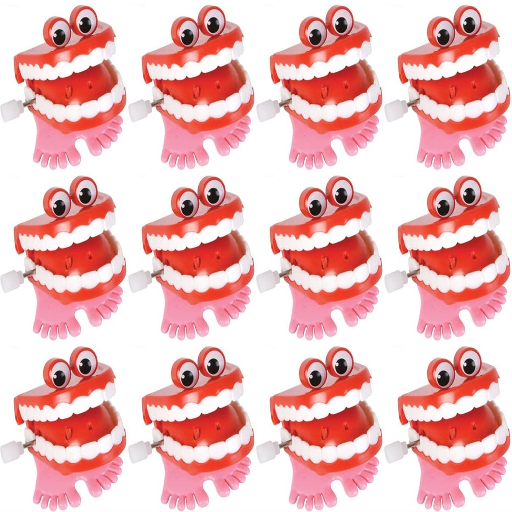 HAPPY DEALS ~ Wind Up Chatter Teeth with Eyes | 12 Pack | 1.75 inch Chattering Walking Toys