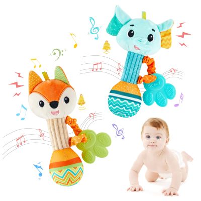 Baby Rattles 0-6 MonthsBaby Soft Rattles ShakerHand Grab Sensory Shaker,Teething Toys for Babies 6-12 monthsSensory Plush Animal Toys For 0 3 6 9 12 Months Newborn Toys, 2PCS