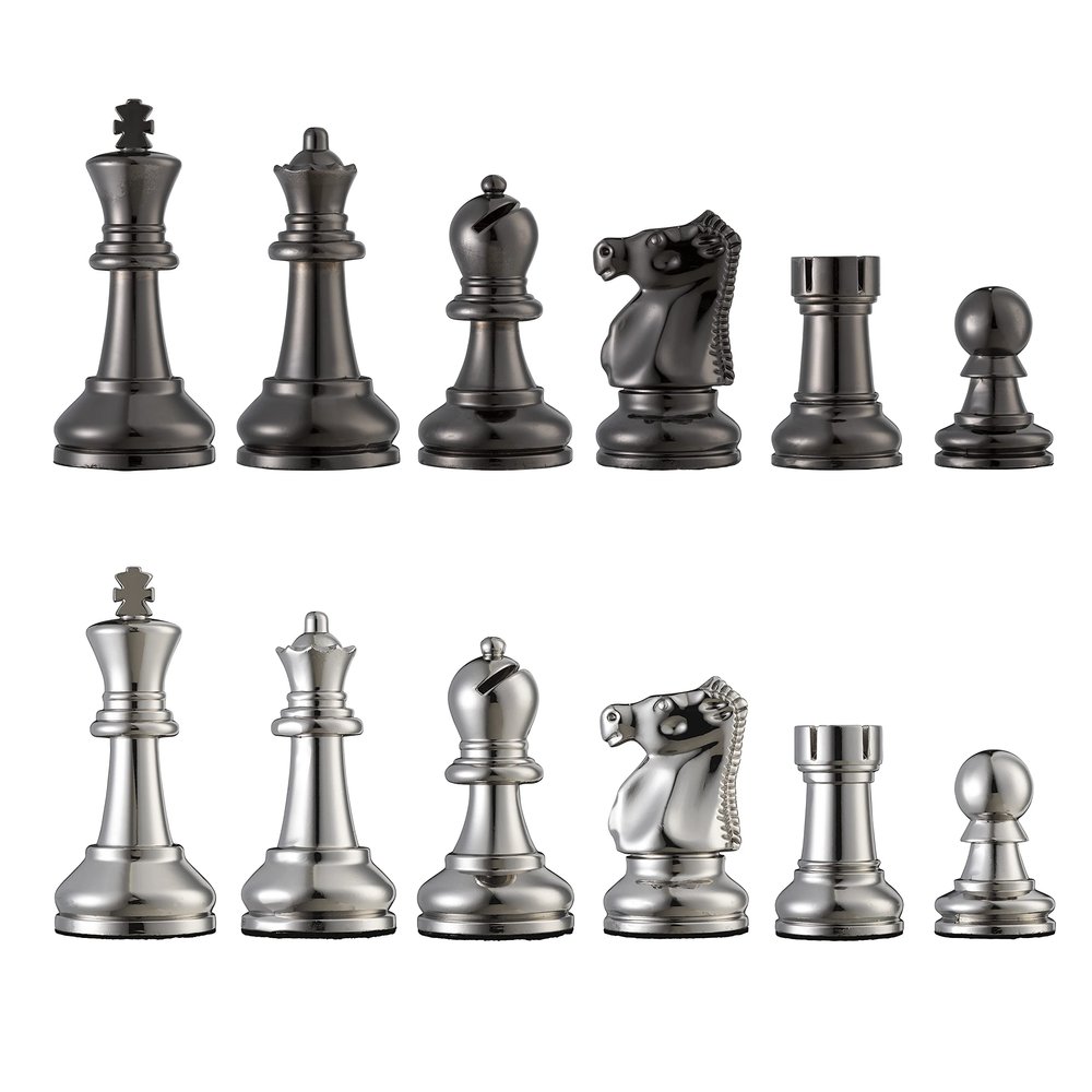 Bobby Fischer Ultimate Metal Staunton Chess Set with 3.75 in. King Weighted Chess Pieces Only, Silver & Black, Luxury Chess Set, & Premium Tournament Chess Set for Adults