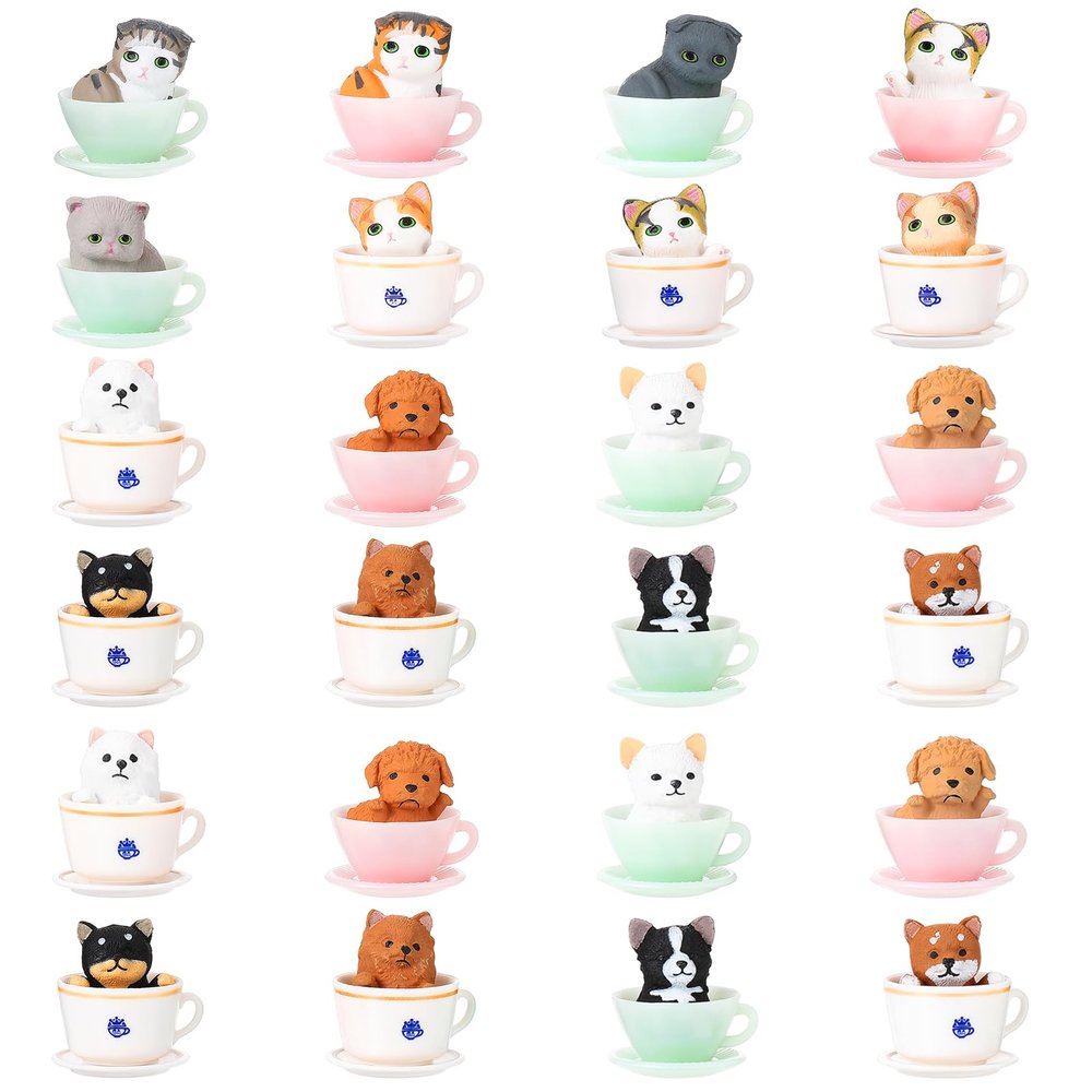 Sratte 24 Pcs Cat Dog Figurines Playset Miniature Resin Puppy Kitten Figures Cute Teacup Dog Cat Cake Topper Realistic DIY Mini Animals Coffeecup Pets for Birthday Gift Micro Landscape Craft Ornament
