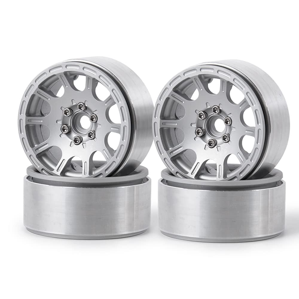 1/2/4pcs 1.9'' Alloy Metal Beadlock Wheel Rims for 1/10 Scale AXIAL SCX10 D90 CC01 RC Crawler Car Upgrade Parts (Color : Silver 4PCS)