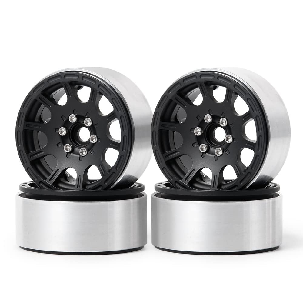 1/2/4pcs 1.9'' Alloy Metal Beadlock Wheel Rims for 1/10 Scale AXIAL SCX10 D90 CC01 RC Crawler Car Upgrade Parts (Color : Black 4PCS)