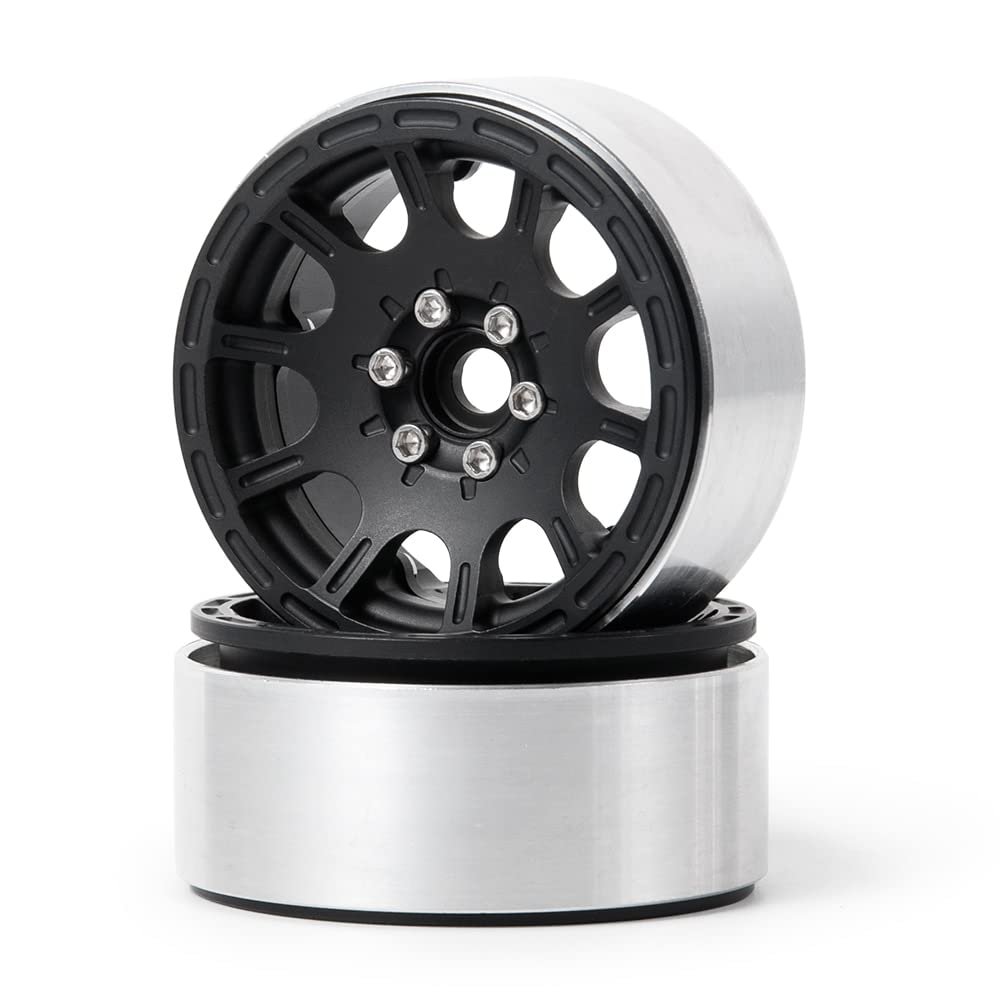 1/2/4pcs 1.9'' Alloy Metal Beadlock Wheel Rims for 1/10 Scale AXIAL SCX10 D90 CC01 RC Crawler Car Upgrade Parts (Color : Black 2PCS)