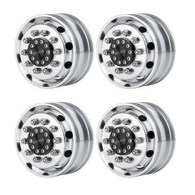 Metal Front Wheel Hub Rims with 30mm Width Black Rubber Tires #2 for 1/14 Tamiya RC Trailer Tractor Truck Car Parts (Color : 4Pcs Front Rims)