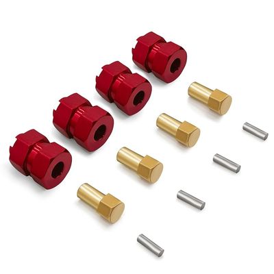 1Set Aluminum Alloy 4mm Extended Wheel Hex Hub Adapter for Axial SCX24 90081 Deadbolt 1/24 RC Crawler Car Universal Part (Color : Red)