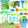 FUSPWEAO Beach Toys, Dinosaur Sand Toys with Dump Truck and Collapsible Beach Bucket, Shovel and Rake, Mesh Bag, Animal Dinosaur Sand Molds, Sand Castle Toy, Sandbox Toys for Toddlers Kids Boys view 1