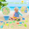 FUSPWEAO Beach Toys, Dinosaur Sand Toys with Dump Truck and Collapsible Beach Bucket, Shovel and Rake, Mesh Bag, Animal Dinosaur Sand Molds, Sand Castle Toy, Sandbox Toys for Toddlers Kids Boys view 4