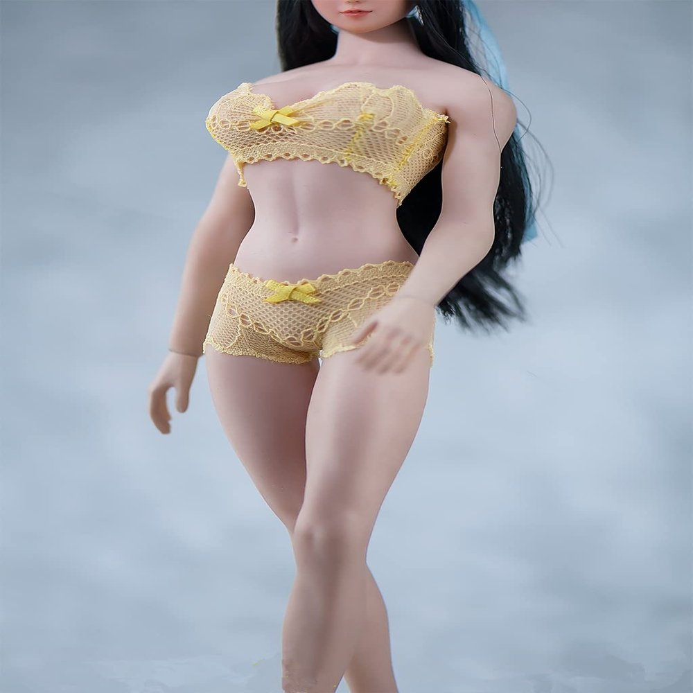 1/6 Scale Female Clothes,Female Lace Bras Briefs Underwear Costume Outfit Clothing for 12inch PH TBL JO Seamless Action Figure Body (Yellow)