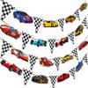 4pcs Race Car Party Banners Racing Car Party Decorations Black and White Pennant Racing Banner Race Cars Birthday Banners for Racer Birthday Sport boy Room Decor view 2