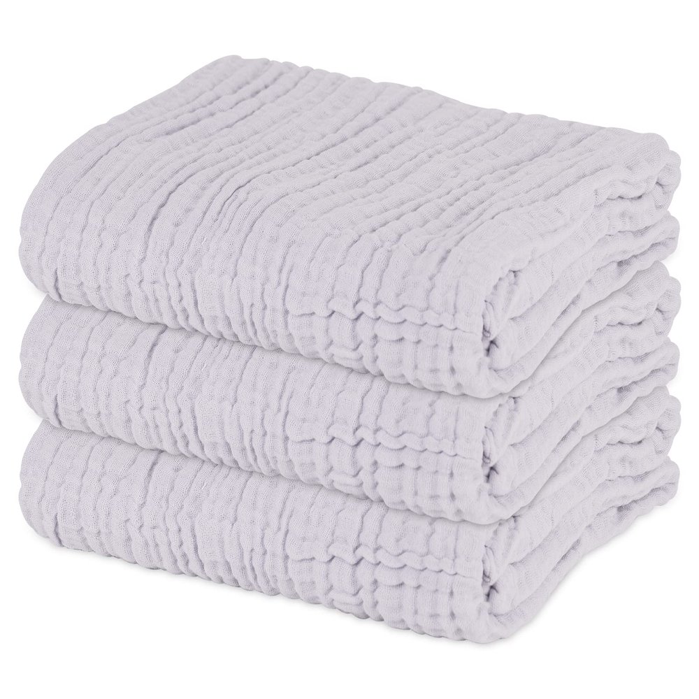 Asung Baby Towels Muslin Baby Bath Towel 3Pack Infant Towels for Newborn Boy Girl 6 Layers Ultra Soft Cotton Toddler Towel for Baby's Delicate Skin 40x 40 Inch (Grey)