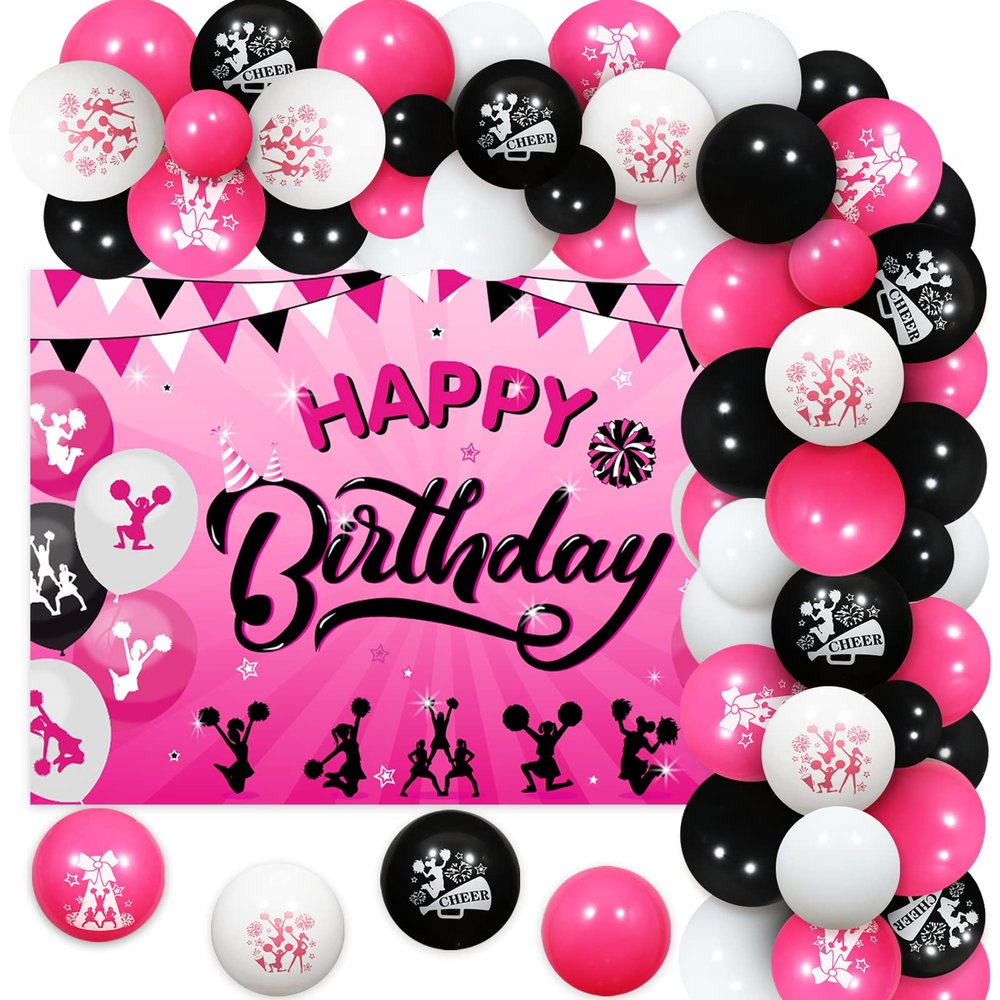 Kreatwow Cheerleading Birthday Party Decorations for Girls Hot Pink Black Cheerleader Balloon Garland Happy Birthday Backdrop Weve Got Spirit Gymnastic Cheerleading Birthday Party Decor Supplies