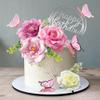 19 PCS Flower Cake Toppers Butterfly Cake Decorations with Artificial Pink Rose Flowers Eucalyptus Butterflies for Girls Birthday Party Wedding Baby Shower Supplies (HOT PINK) view 1