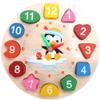 Toyvian Clock Toy Wooden Teaching Clock Props Penguin Pattern Toys Teaching Time Number Puzzle Stacking for Kids Baby Toddlers view 1