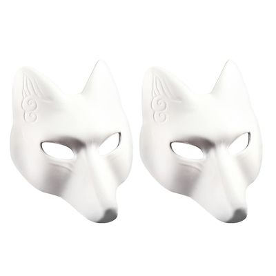 TOYANDONA 2Pcs White Plain Masks, PU Fox Mask Unpainted Masquerade Masks, DIY Animal Unpainted Craft Mask for Cosplay Masquerade Parties Costume Accessory
