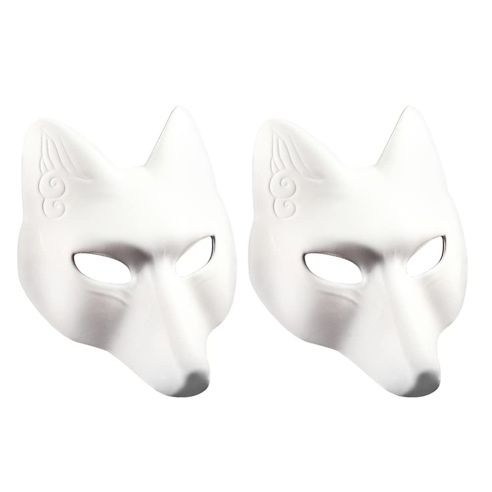 TOYANDONA 2Pcs White Plain Masks, PU Fox Mask Unpainted Masquerade Masks, DIY Animal Unpainted Craft Mask for Cosplay Masquerade Parties Costume Accessory