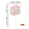 24 Pack Happy Easter Cupcake Toppers with Gold Glitter Rabbit Ear Cupcake Food Picks Bunny Paw Cake Decorations for Happy Easter Themed Baby Shower Kids Birthday Party Supplies Rose Gold view 2
