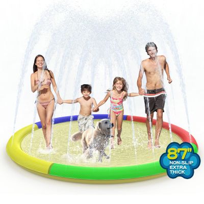 Growsland Non Slip Splash Pad for Kids and Dogs, 87'' Extra Large Splash Pad Outdoor Sprinkler for Kids, Dog Water Summer Toys Outdoor Toys for Toddlers 3-5 Kids Ages 4-8