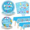 Tevxj 98 Pieces Pool Party Decorations Summer Beach Birthday Party Tablecloths Pool Surfboard Party Tableware Sets for Hawaiian Birthday Baby Shower Party Supplies Favors view 1