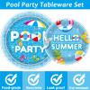 Tevxj 98 Pieces Pool Party Decorations Summer Beach Birthday Party Tablecloths Pool Surfboard Party Tableware Sets for Hawaiian Birthday Baby Shower Party Supplies Favors view 3