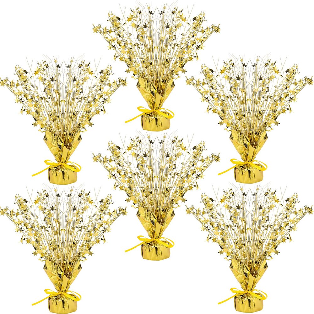 Crowye 6 Pcs Metallic Foil Spray Centerpiece Party Star Fall Table Decoration Valentine's Day New Year 2026 Table Decor for Birthday Party Holiday(Gold,Small Star)