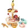 PairPear Tea Party Set Dessert Stand Playset -Wooden Toys Pretend Play Food Kitchen Accessories for Toddler Tea Set Birthday Gift view 1