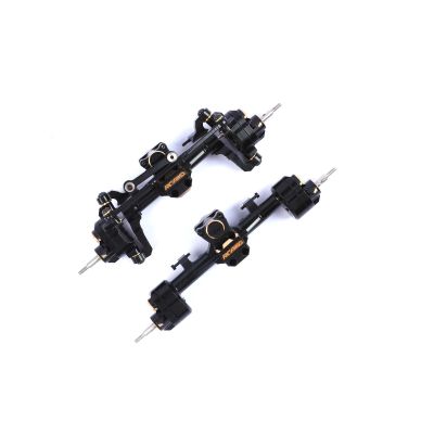 RCAWD CNC Machined Full Brass Front and Rear Portal Axle Housing w/Steel Gears&Brass Worm Gears&Brass Third Member Housing&Brass Hex for Axial 1-24 Scx24 Crawlers(Black)