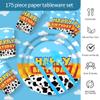 175Pcs Cartoon Birthday Party Supplies Cow Print Birthday Party Decorations Cartoon Plates and Napkins Tableware Set Blue Cloud Cow Print Party Supplies Kids 1st 2nd 3rd 4th Party Decor view 3