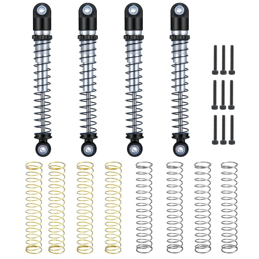 RC-Hub 4Pcs Aluminum Threaded Tele Shock Absorber Damper 48mm for 1/24 Axial SCX24 AXI90081 Deadbolt RC Crawler Car (Black Silver)
