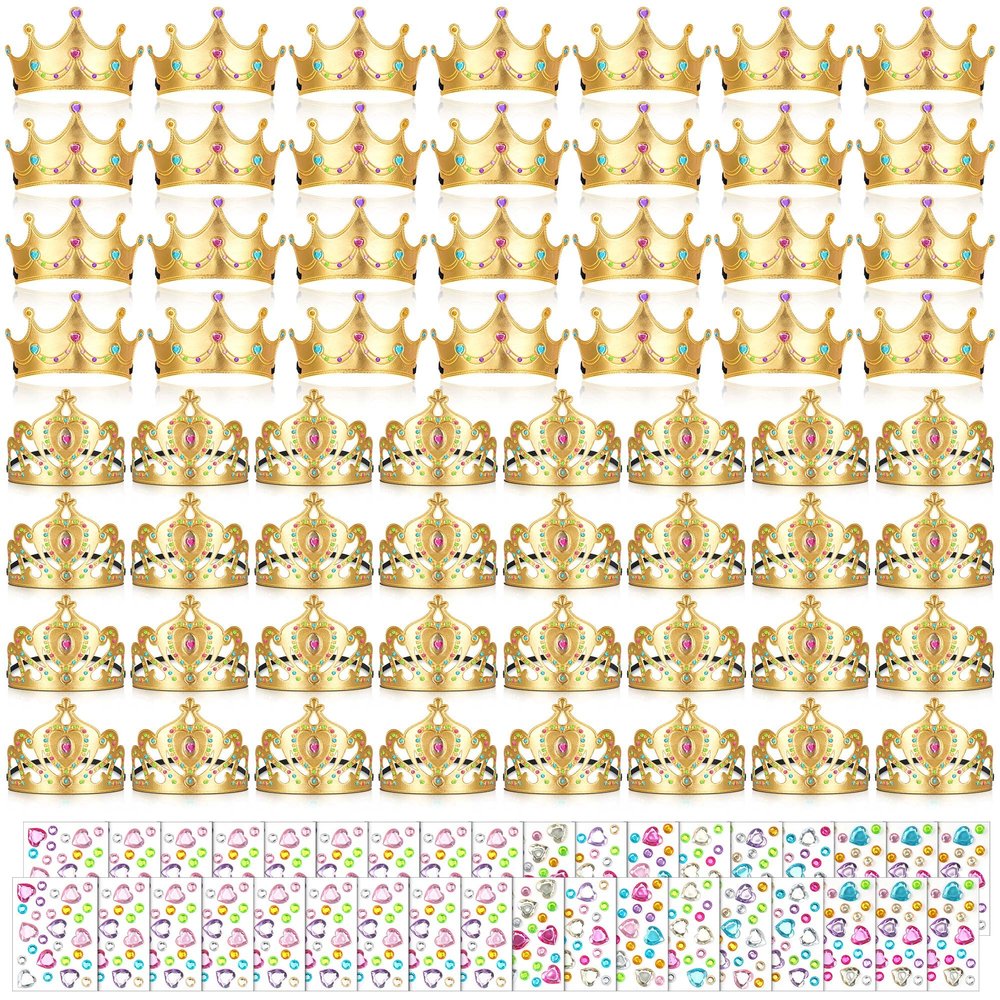 Sotiff 150 Pieces Foam Crowns Set for Kids Princess Tiaras Crowns Making Kits 90 Pcs Foam Princess Crowns and 60 Sheets Crystal Diamond Sticker for Kids' Party Supplies Decoration