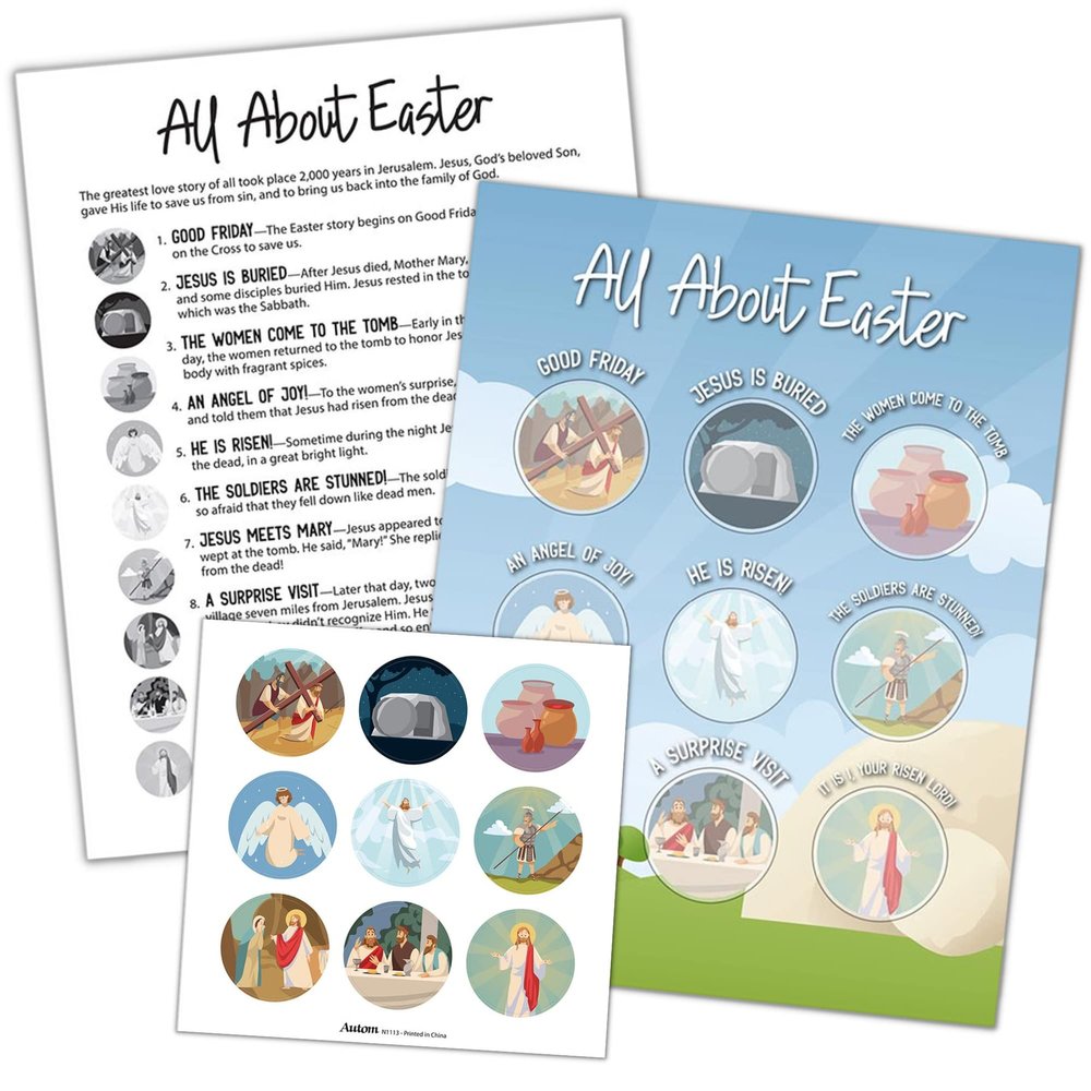 All About Easter Learning Card, Sunday School Activities with Stickers, 8.5 X 11 (Pack of 2)