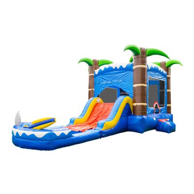 HeroKiddo Ocean Shark Inflatable Water Slide Bounce House Combo with Splash Pool (with Air Blower)