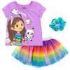 DREAMWORKS GABBY'S DOLLHOUSE Little Girls T-Shirt Tulle Mesh Skirt and Scrunchie 3 Piece Outfit Set Purple/Rainbow 7-8 view 1