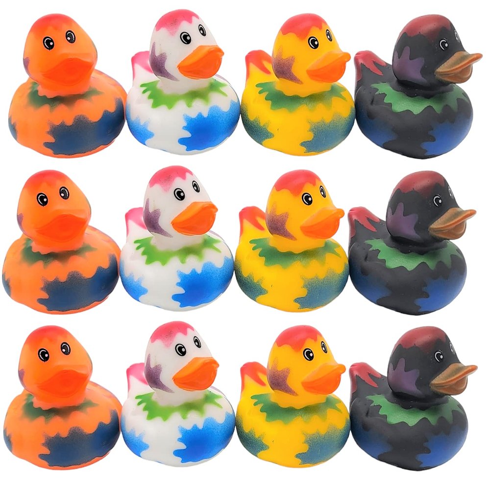Cool Rubber Duckies (2") Standard Size. (12 Pack) Cute Duck Bath Tub Pool Toys. (Splat Rubber Ducks)