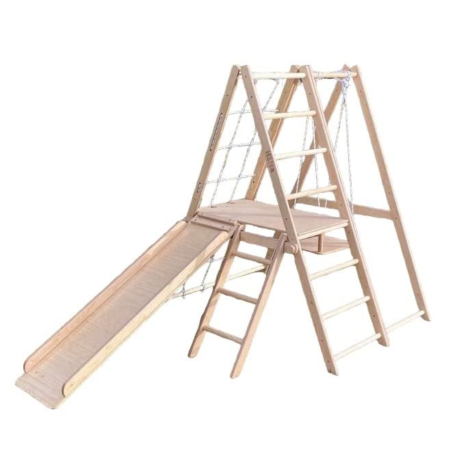 HalsaKids, Child gym playground, Indoor&outdoor child gym playground climber real wooden playset Slide, Rock Climb Wall, Rope Wall, Monkey Bars, Swing