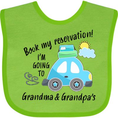inktastic Book My Reservation I'm Going To Grandma and Grandpa's Baby Bib Apple Green 3b2ba