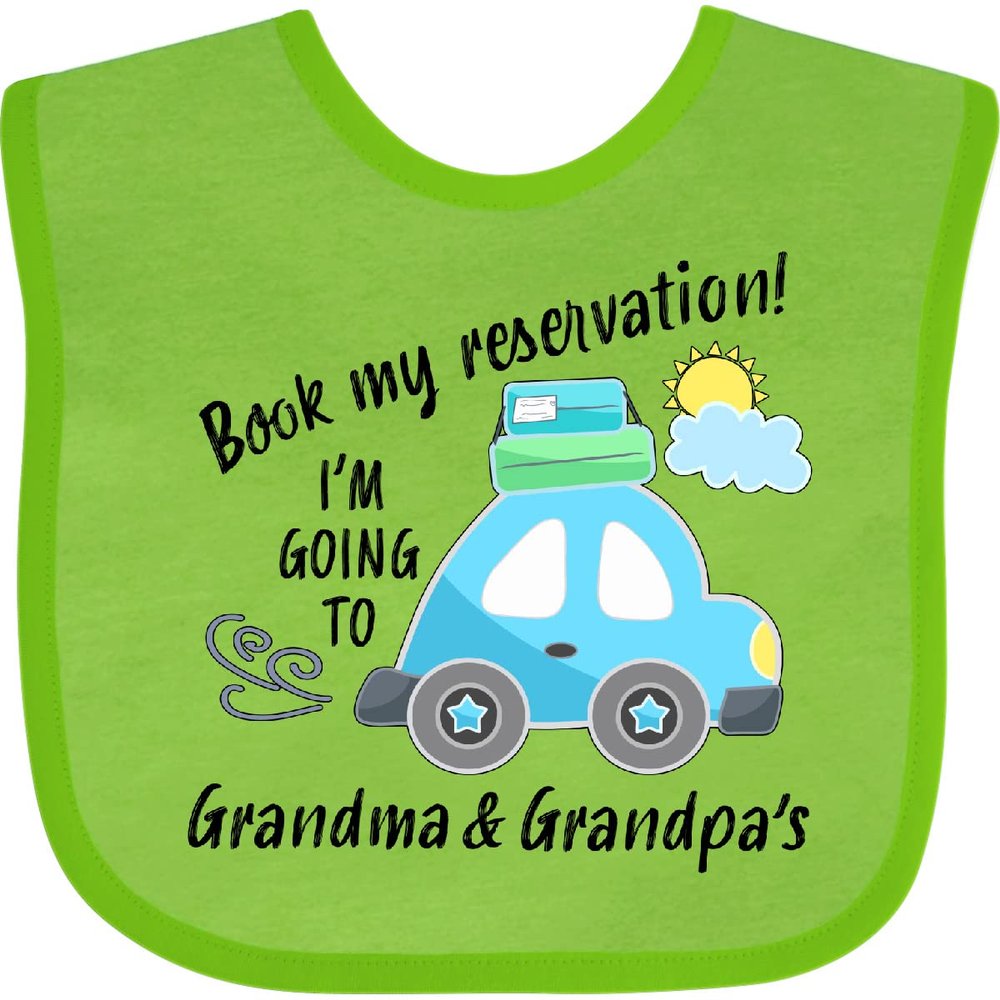 inktastic Book My Reservation I'm Going To Grandma and Grandpa's Baby Bib Apple Green 3b2ba
