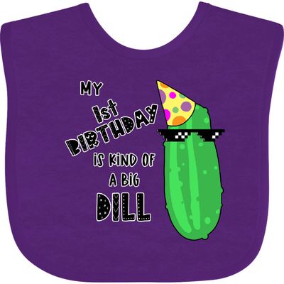 inktastic My 1st Birthday Is Kind Of a Big Dill Pickle in Sunglasses Baby Bib Purple 3abc9