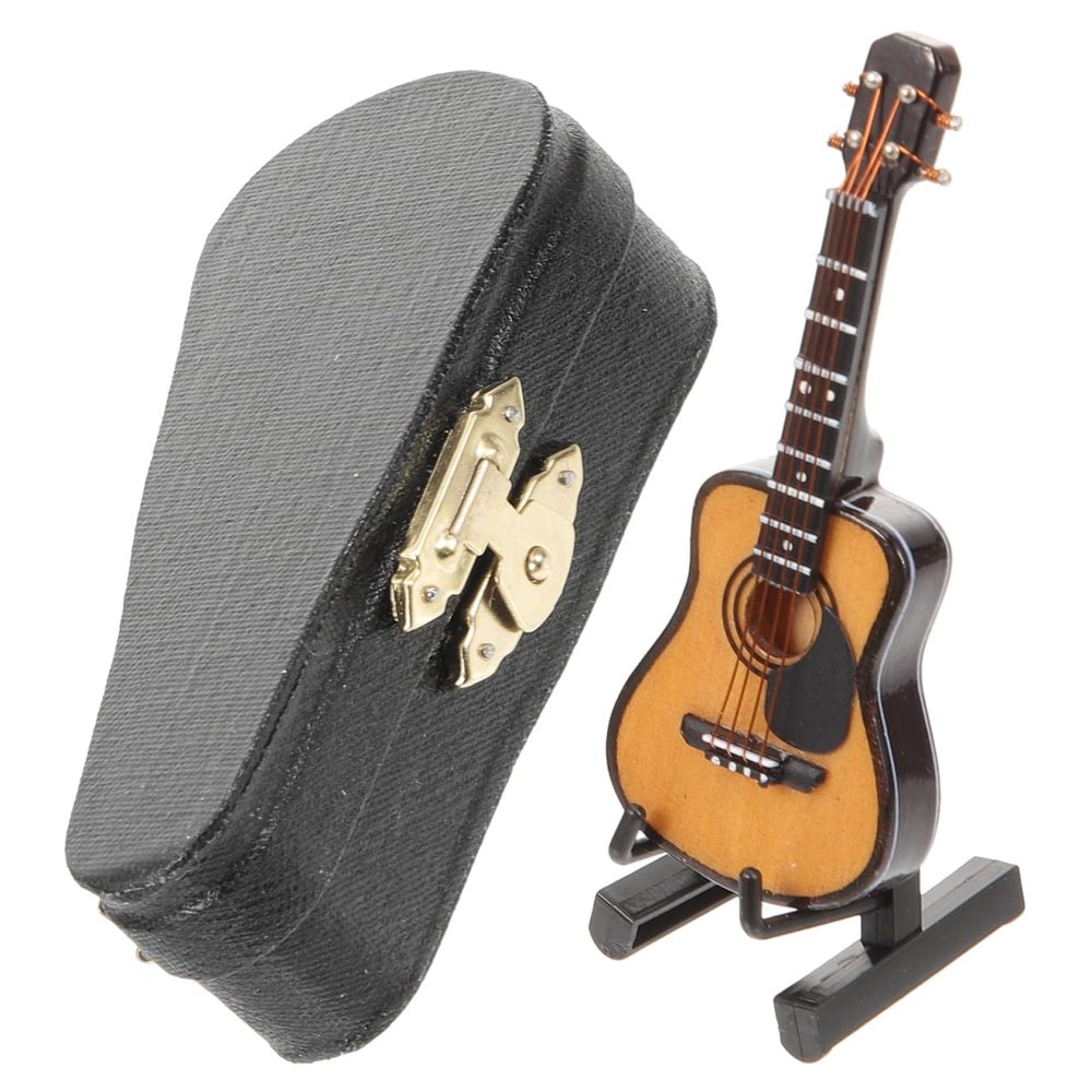 SUPVOX Miniature Guitar Model with Stand 3.14X1.18X0.66In Portable Kid Guitar Toy Educational Dollhouse Decoration