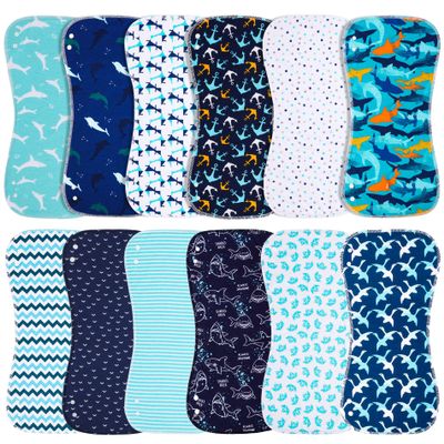 Benoxine Baby Burp Cloths & Baby Bibs 2-in-1 Design Large Size 3 Layers Thicken Cotton Super Absorbent and Soft Baby Spit Up Burping Rags Baby Burp Cloth Set for Boys and Girls Solid 12 Pack