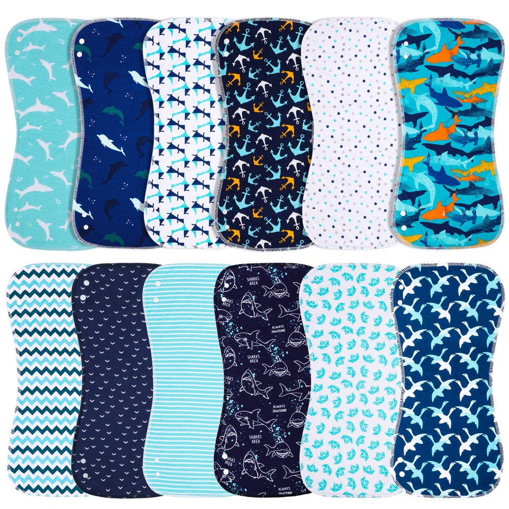 Benoxine Baby Burp Cloths & Baby Bibs 2-in-1 Design Large Size 3 Layers Thicken Cotton Super Absorbent and Soft Baby Spit Up Burping Rags Baby Burp Cloth Set for Boys and Girls Solid 12 Pack